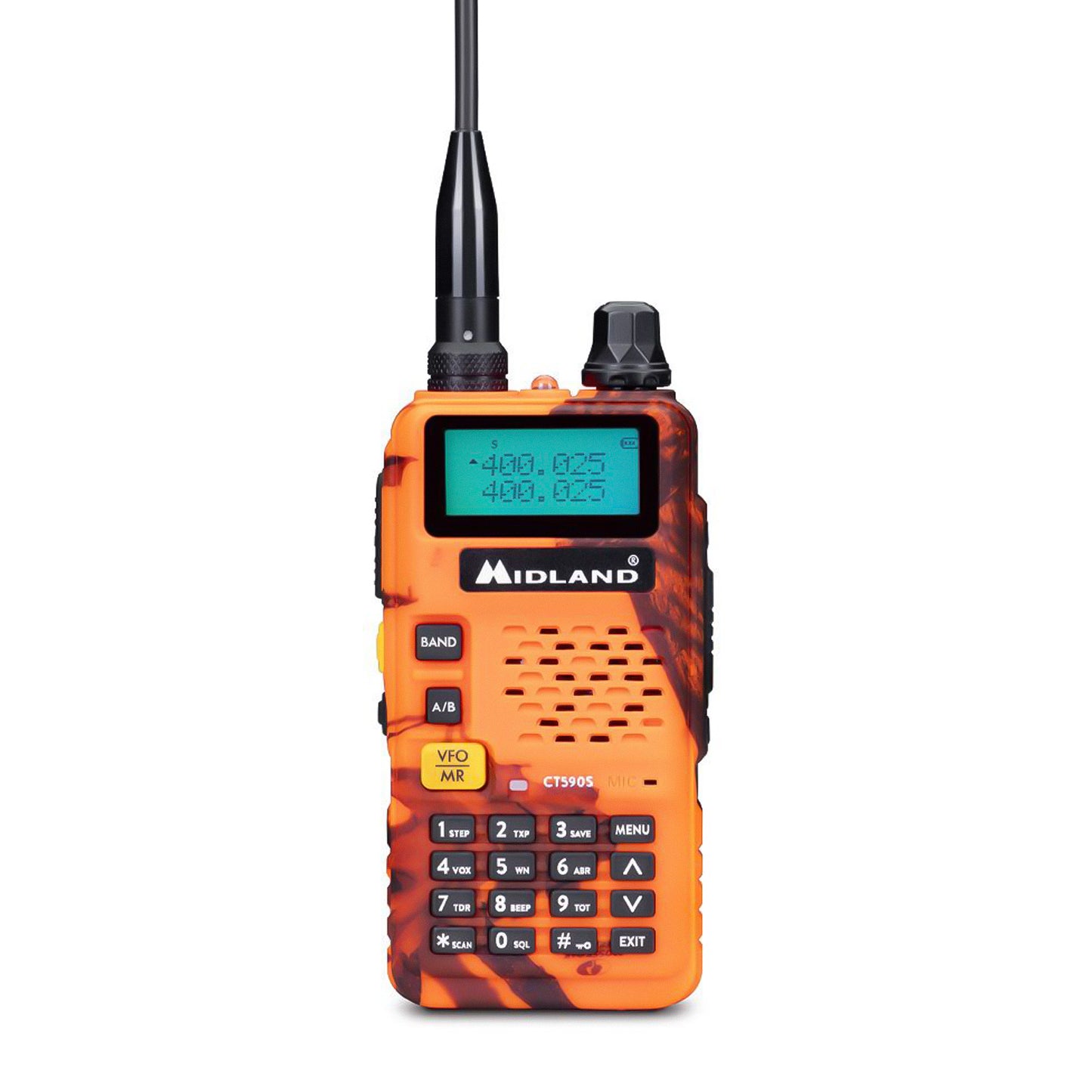 Émetteur-récepteur double bande Midland CT590S BLAZE VHF/UHF avec écran LCD, batterie 1500 mAh intégrée, jusqu'à 128 canaux stockables avec attribution de nom