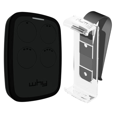 WHY EVO Télécommande multi-fréquences à code tournant de 280 à 868 MHz avec Visor Clip, ouvre-portail programmable à auto-apprentissage, radiocommande large portée à 4 boutons, noir Réglisse Noire