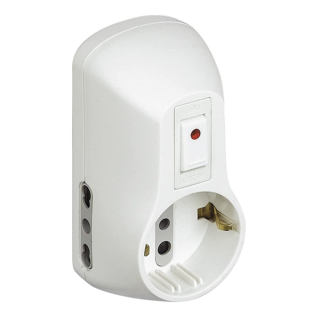 Bticino Safe adapter 1 German standard socket and 2 bypass sockets (10/16 A) with white luminous safety switch, multi-socket