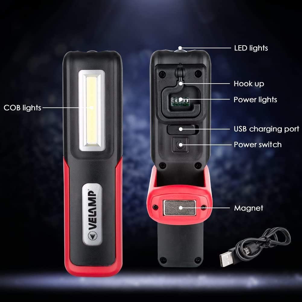 Velamp rechargeable LED torch, multifunction work lamp, torch with COB technology, with hook and magnet