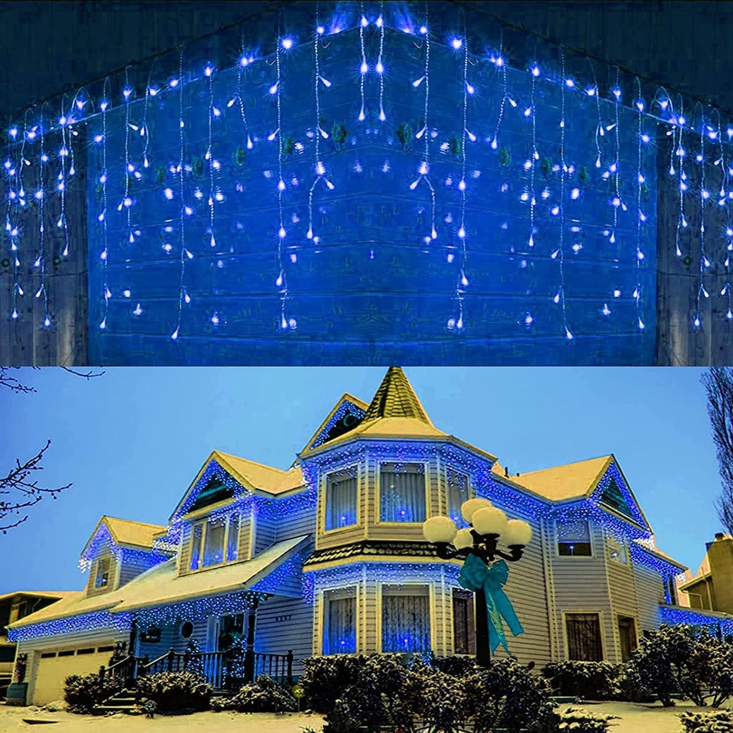 GESCO Rideau lumineux extérieur 9m, 200 lumières LED bleues avec flash, lumières LED décoratives de Noël, éclairage domestique, guirlande lumineuse