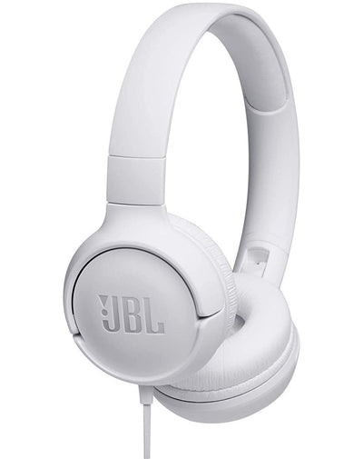 JBL cuffie bianche sovraurali jack 3.5mm, cuffie ad archetto pieghevoli con microfono e pulsante di controllo