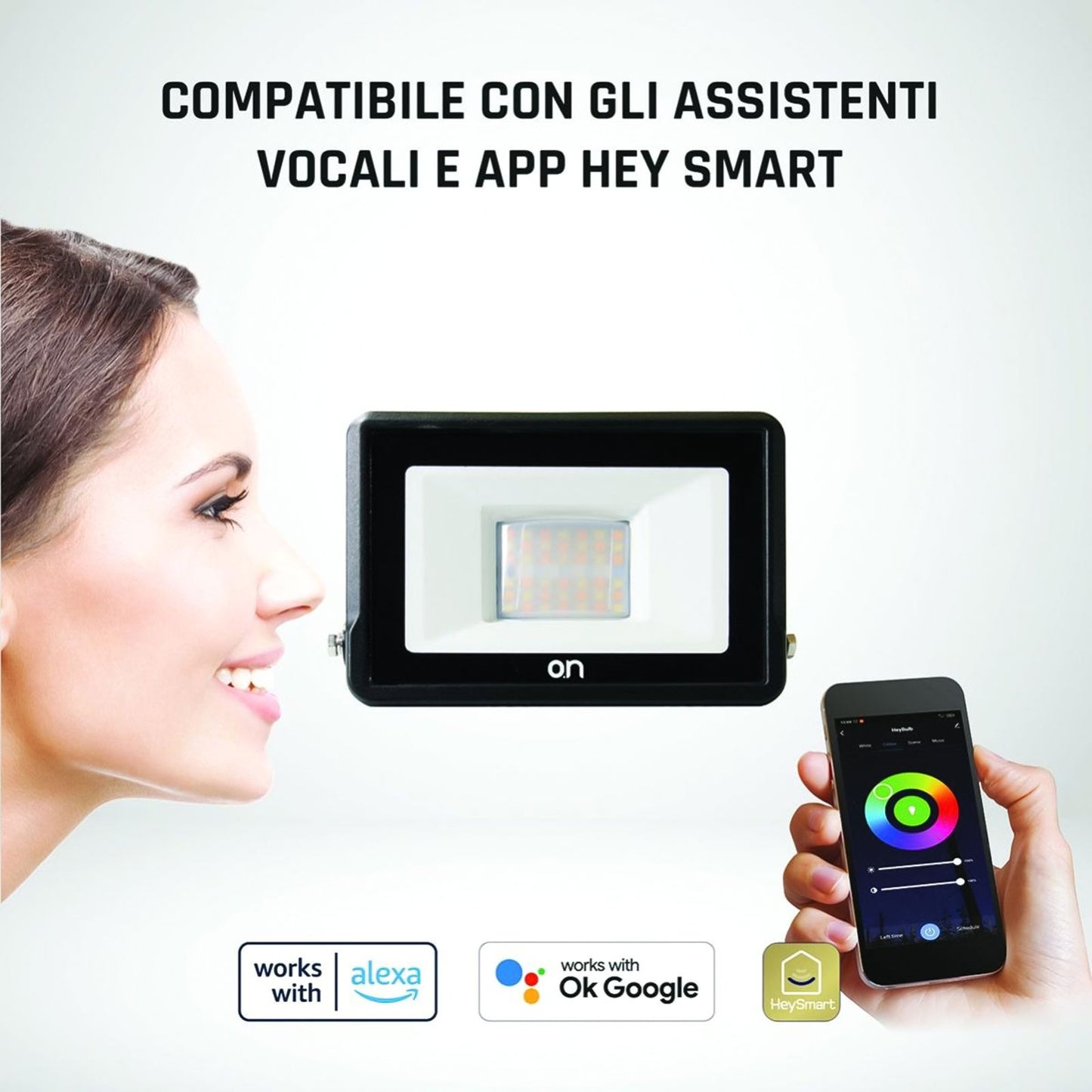 ON Smart RGB Wi-Fi LED spotlight with voice control, compatible with Alexa and Google, manageable via app, colored light, 1620lm