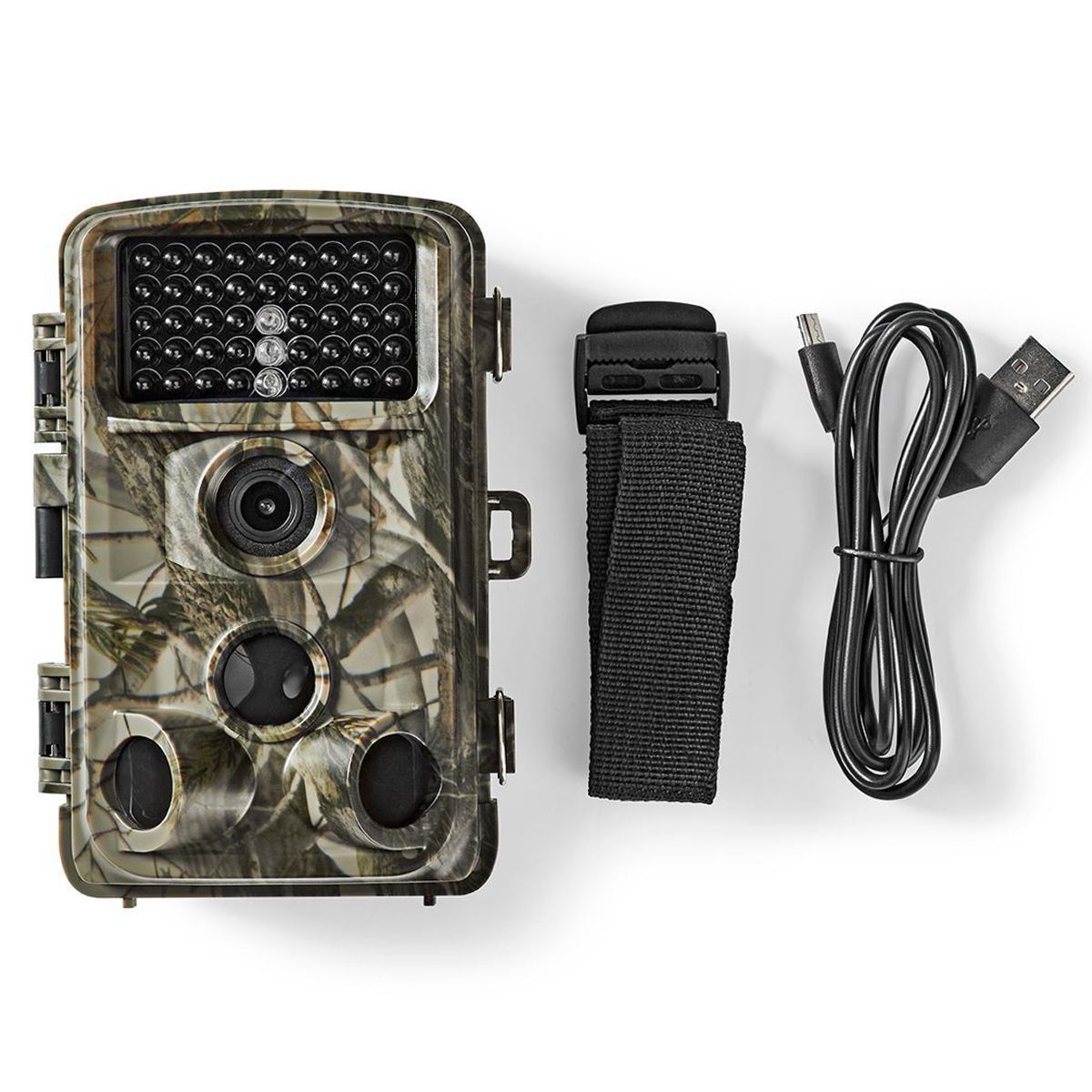 Nedis Fototrappola camouflage 1080p 30fps, camera 24MP con schermo da 2.4", IR nero senza luce, visione notturna, fotocamera con sensore di movimento, monitoraggio fauna selvatica