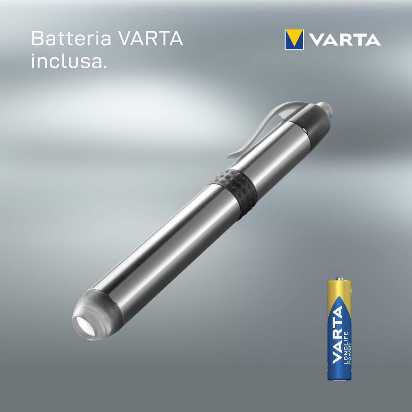Varta LED pen light in aluminium, 3 Lumen, portable pen light with clip, 15 hours of battery life, Varta battery included
