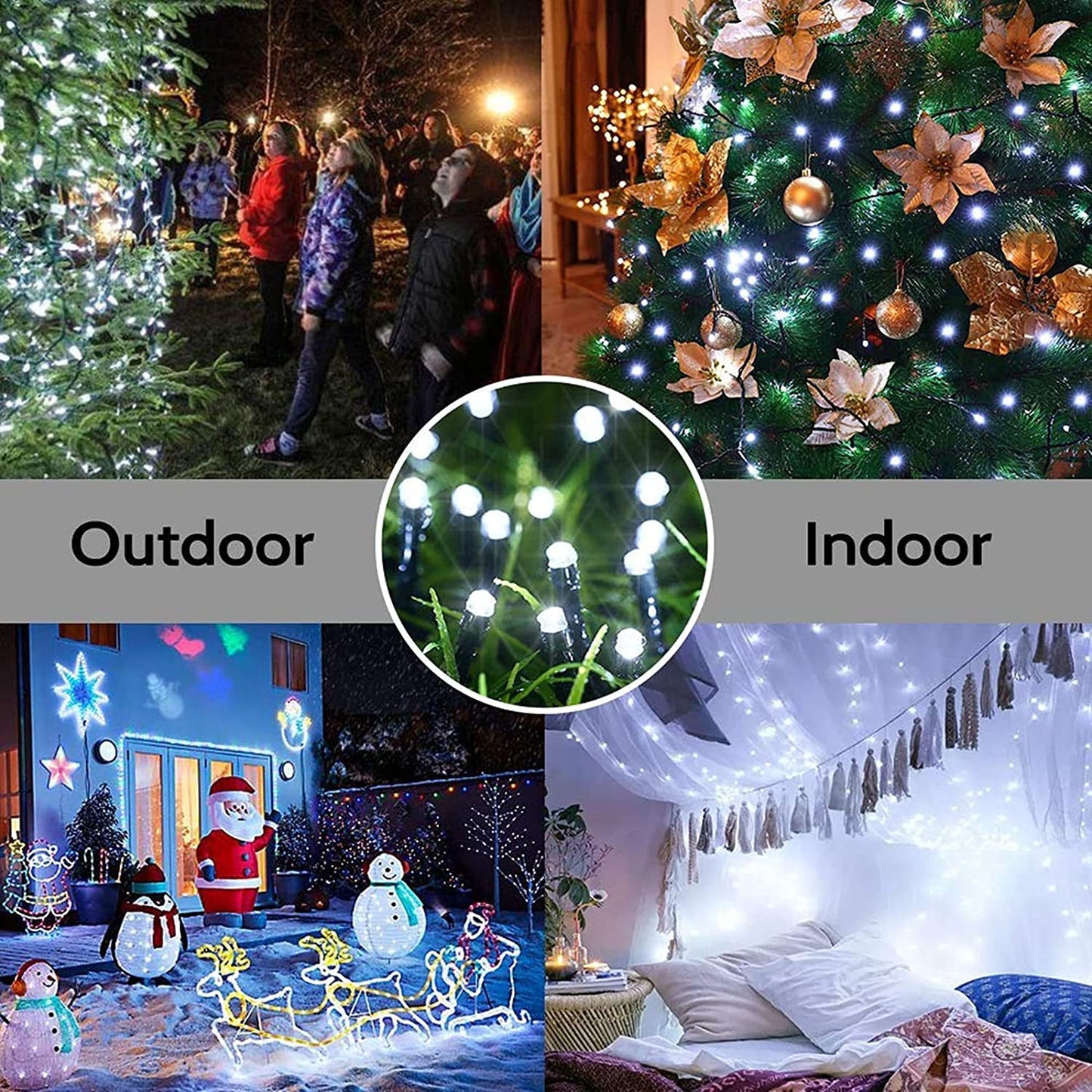 GESCO Indoor / outdoor light chain 15.5m, LED lights with 8 functions, 300 white LEDs, Christmas decorative LED lights, home lighting, light garland