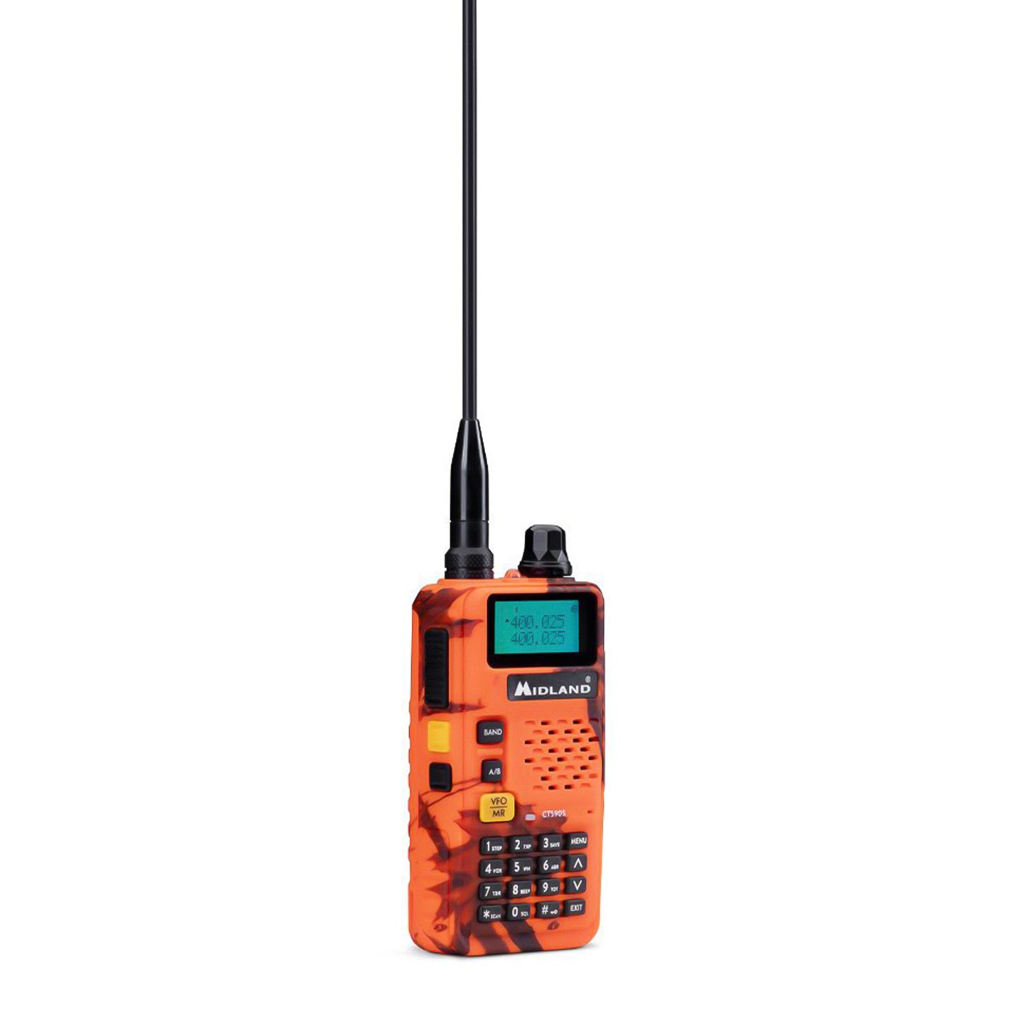 Émetteur-récepteur double bande Midland CT590S BLAZE VHF/UHF avec écran LCD, batterie 1500 mAh intégrée, jusqu'à 128 canaux stockables avec attribution de nom