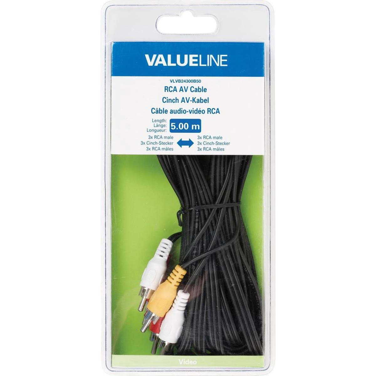 Valueline Cavo AV con connettori RCA maschio / maschio, cavo RCA AV 5 metri