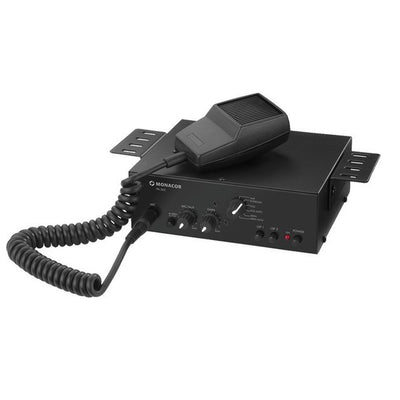 Monacor amplificatore di missaggio PA mono con microfono portatile, altoparlante integrato, ingressi RCA e jack da 6,3 mm, amplificatore nero a 2 canali