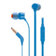 JBL T110 Écouteurs intra-auriculaires avec microphone, câble plat anti-nœuds, commande à un bouton, son JBL Pure Bass, bleu