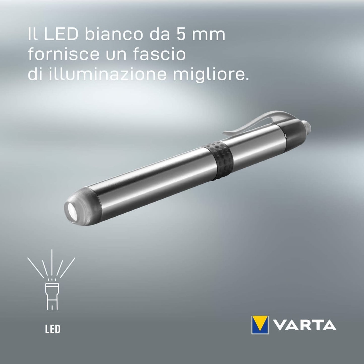 Varta LED pen light in aluminium, 3 Lumen, portable pen light with clip, 15 hours of battery life, Varta battery included