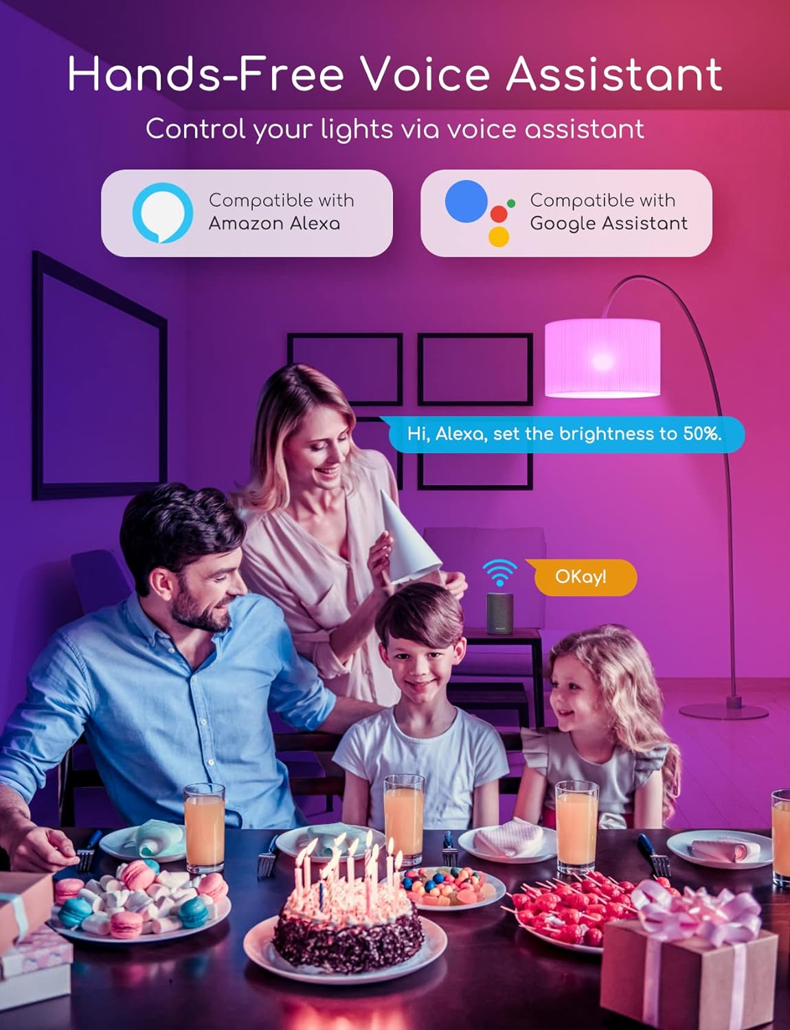 ON Smart wifi bulb, E14 smart bulb, voice control and via app, dimmable RGB colored light bulb, 470 lm