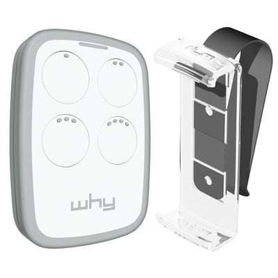 WHY EVO Télécommande multi-fréquences à code tournant de 280 à 868 MHz avec Visor Clip, ouvre-portail programmable à auto-apprentissage, télécommande large portée à 4 boutons, blanc Magnolia White