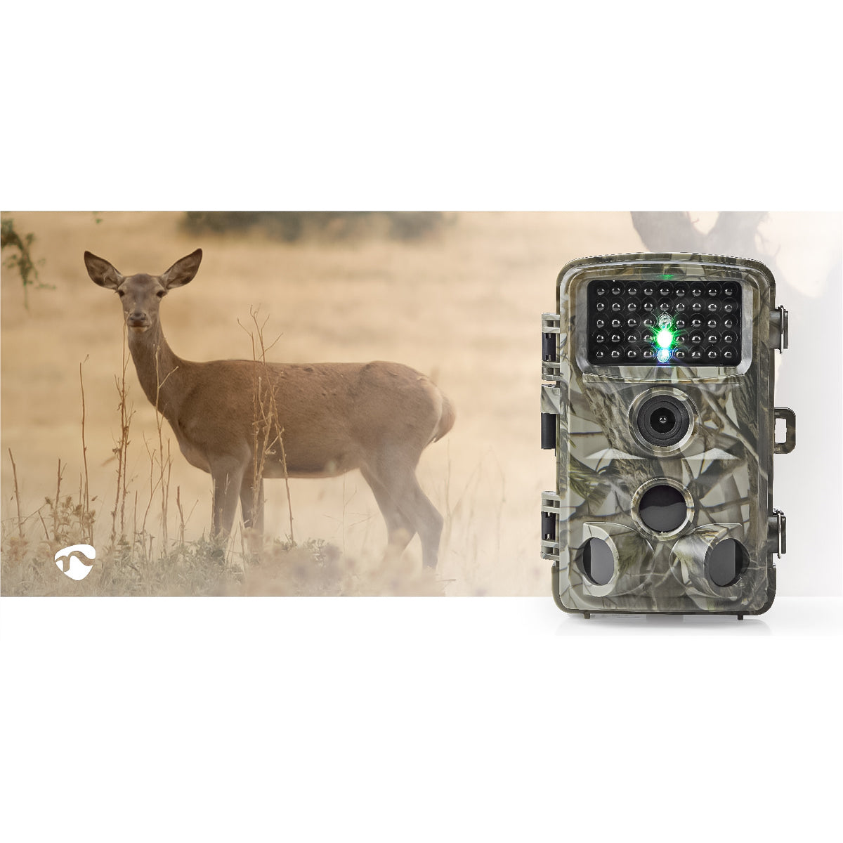 Nedis Fototrappola camouflage 1080p 30fps, camera 24MP con schermo da 2.4", IR nero senza luce, visione notturna, fotocamera con sensore di movimento, monitoraggio fauna selvatica