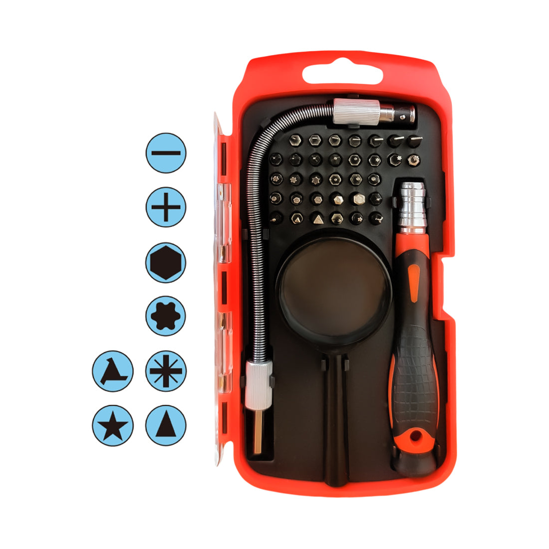 GBC 33 in 1 screwdriver set for electronic device maintenance, kit with magnifying glass and flexible extension, portable and hangable box
