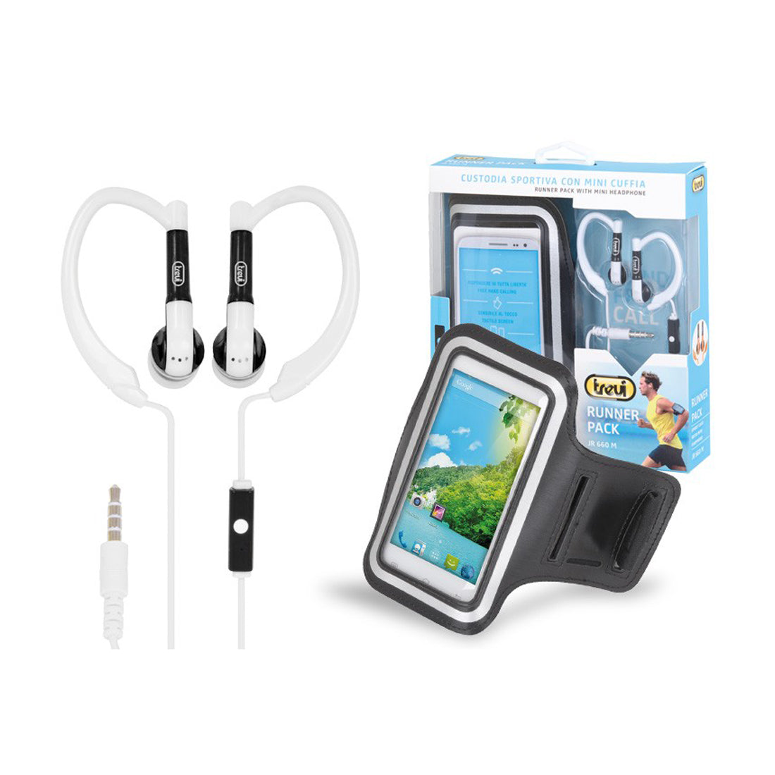 Trevi Runner Pack Ergonomic headphones and armband, running earphones with anatomical fit, wired earphones