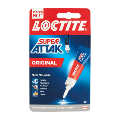 Loctite Super Attak originale, colla liquida trasparente istantanea con tripla resistenza e resistente in lavastoviglie, 3gr