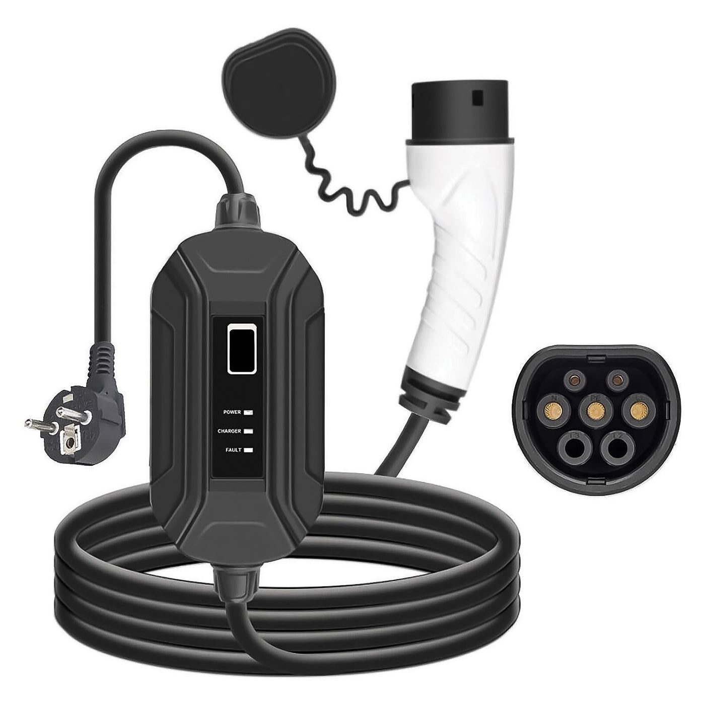 Chargeur Alcapower EV pour voitures électriques 16A 250V avec écran, chargeur EV portable 3,5KW avec câble de 5 mètres, connecteur IEC 62196-2 et prise Schuko