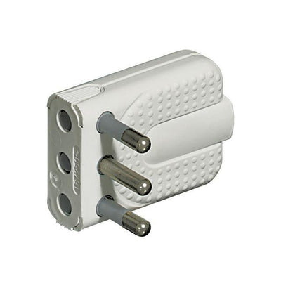 Bticino Space-saving 2P+E 16A Corner Plug, adjustable pins, white colour