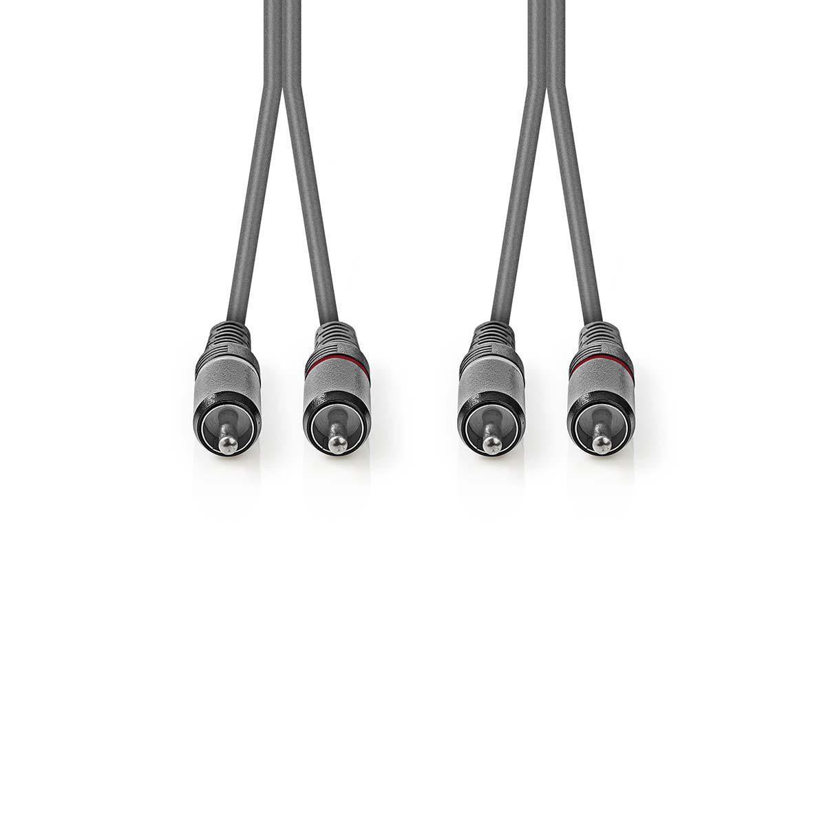 Nedis Cavo audio stereo maschio RCA, placcato nickel, per microfono, amplificatori, 2 metri grigio