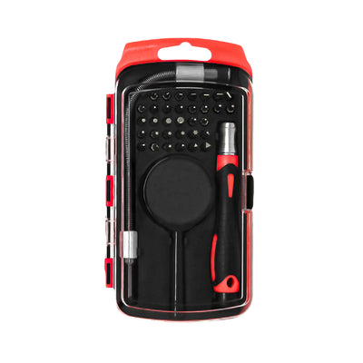 GBC 33 in 1 screwdriver set for electronic device maintenance, kit with magnifying glass and flexible extension, portable and hangable box
