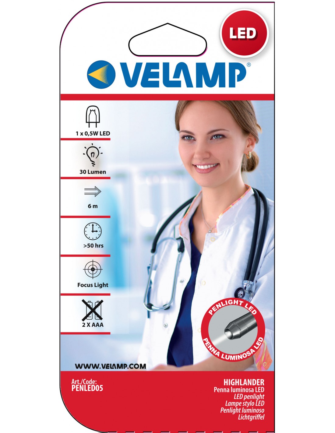 Velamp Torcia penna LED, torcia led tascabile, penna con luce, torcia con fascio focalizzato, per medici ed infermieri