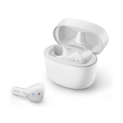 Philips Auricolari Wireless in Ear, Custodia di Ricarica Sottile, Resistenti all'Acqua, Bluetooth, 18 ore Riproduzione, Microfono integrato bianco