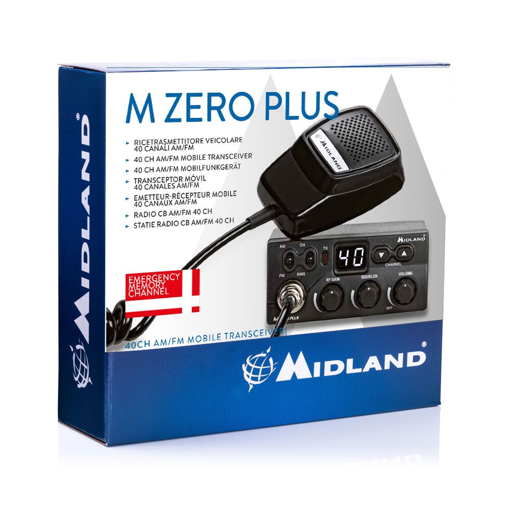 Midland M Zero Plus CB mobile transceiver, 40 AM/FM channels, transceiver with microphone
