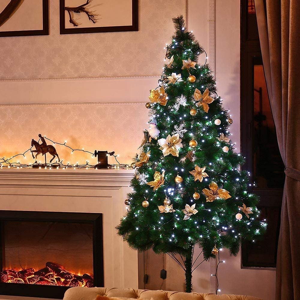 GESCO Indoor / outdoor light chain 15.5m, LED lights with 8 functions, 300 white LEDs, Christmas decorative LED lights, home lighting, light garland