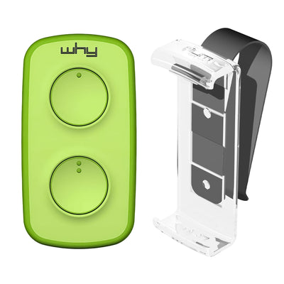 WHY EVO MINI Télécommande multi-fréquences à code tournant de 280 à 868 MHz avec Visor Clip, ouvre-portail programmable à auto-apprentissage, télécommande large portée à 4 boutons, vert acide