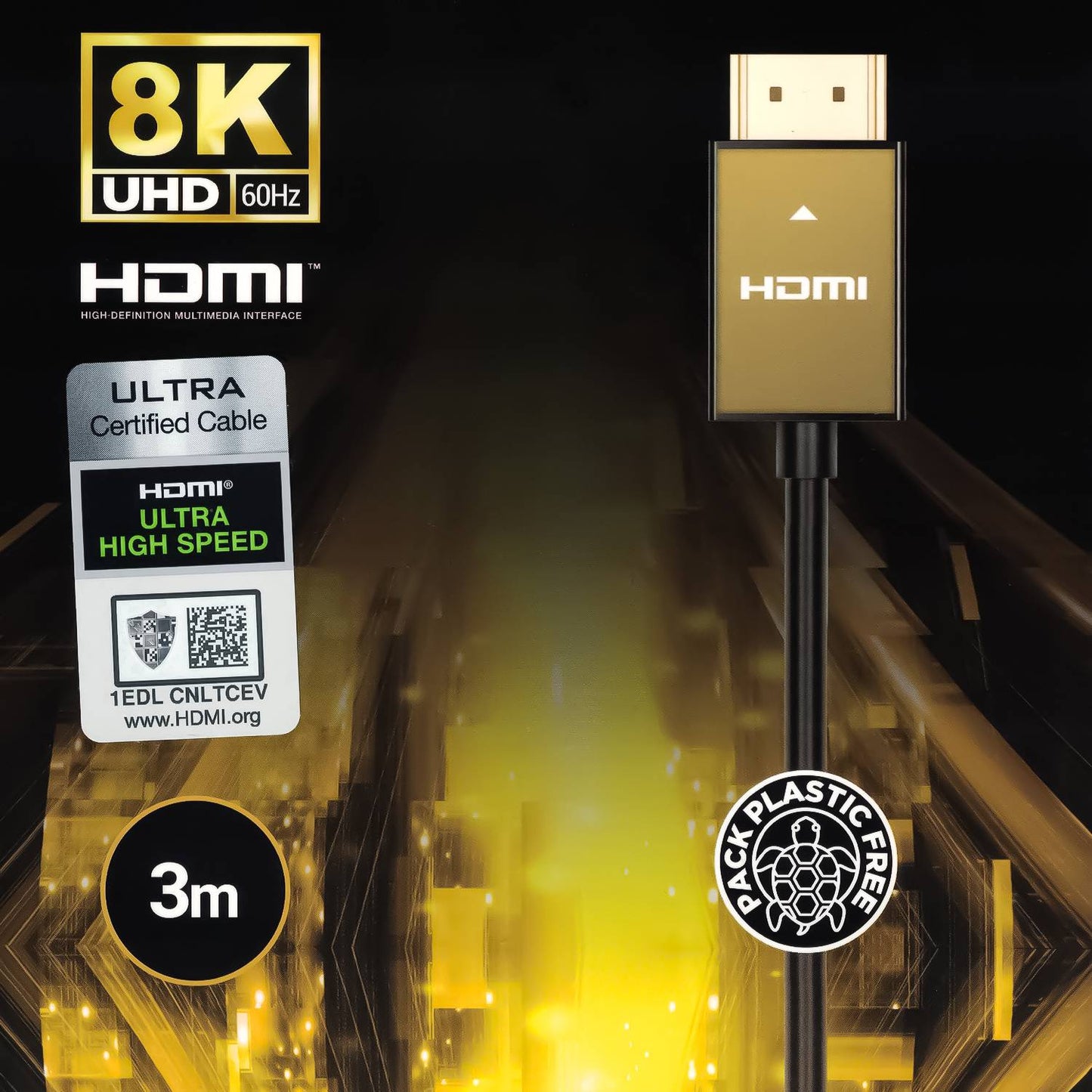 GBC Cavo HDMI 2.1 da 3 metri, supporta 8K a 60Hz, velocità ultra elevata 48 Gbps con ethernet , connettori placcati in oro