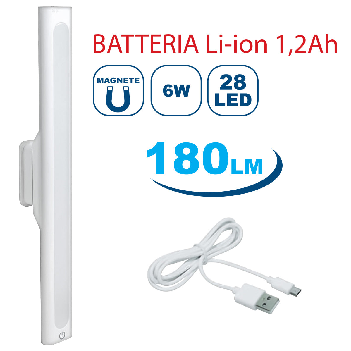 LIFE 6W battery-powered LED lamp with magnetic support, 180 Lumen desk light bar, 4000K rechargeable wall light for wardrobe or warehouse