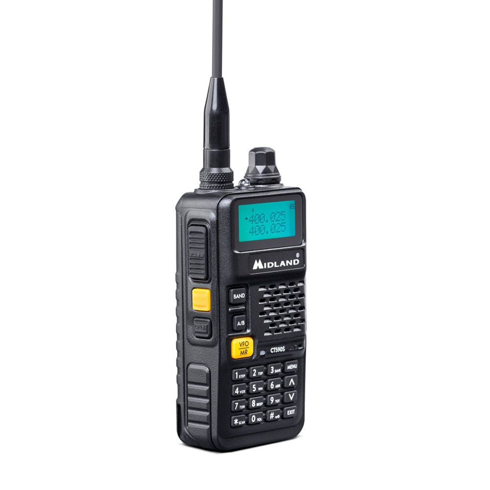 Midland CB Portable VHF/UHF Radio, dual band transceiver radio, VHF 144-146MHz and UHF 430-440MHz frequency bands, 128 storable channels