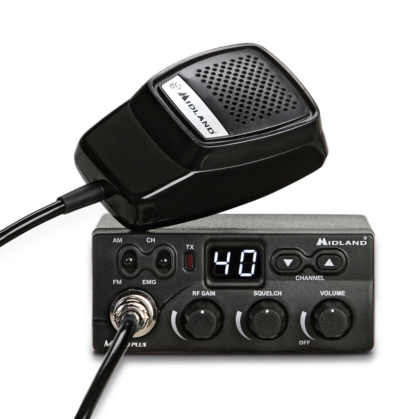 Midland M Zero Plus CB mobile transceiver, 40 AM/FM channels, transceiver with microphone