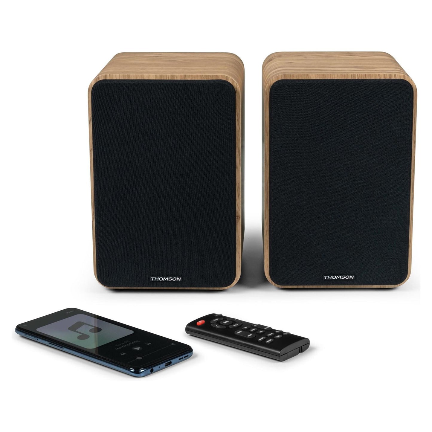 Thomson WS602 Duo, Wooden speaker set with remote control, 100W power, Bluetooth 5.0 speaker, turntable speakers, stereo audio system