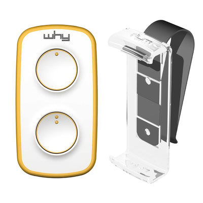 WHY EVO MINI Télécommande multi-fréquences à code variable de 280 à 868 MHz avec Visor Clip, ouvre-portail programmable à auto-apprentissage, télécommande large portée à 4 boutons, jaune pur