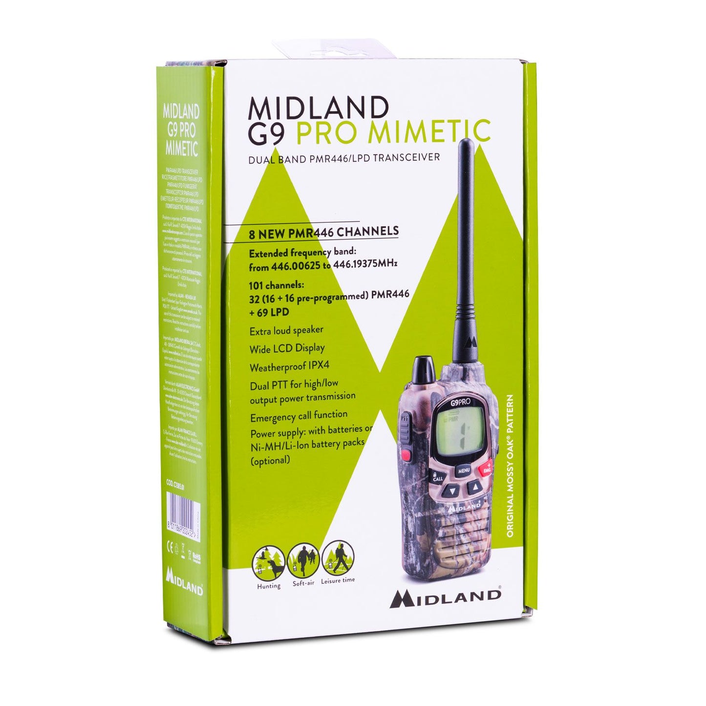 Midland Ricetrasmittente G9 Pro mimetica, Walkie talkie bibanda portatile, 32 canali e display LCD