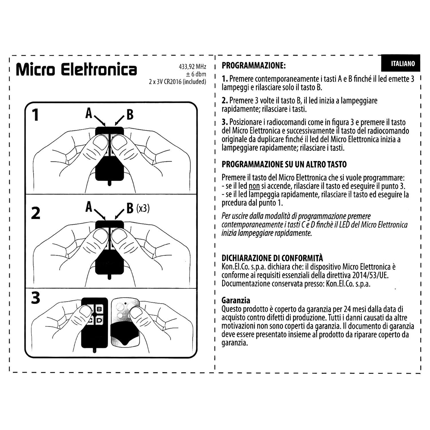 Microelettronica telecomando universale per cancello, radiocomando a codice fisso con 4 canali 433,92 MHz, apricancello con 4 pulsanti