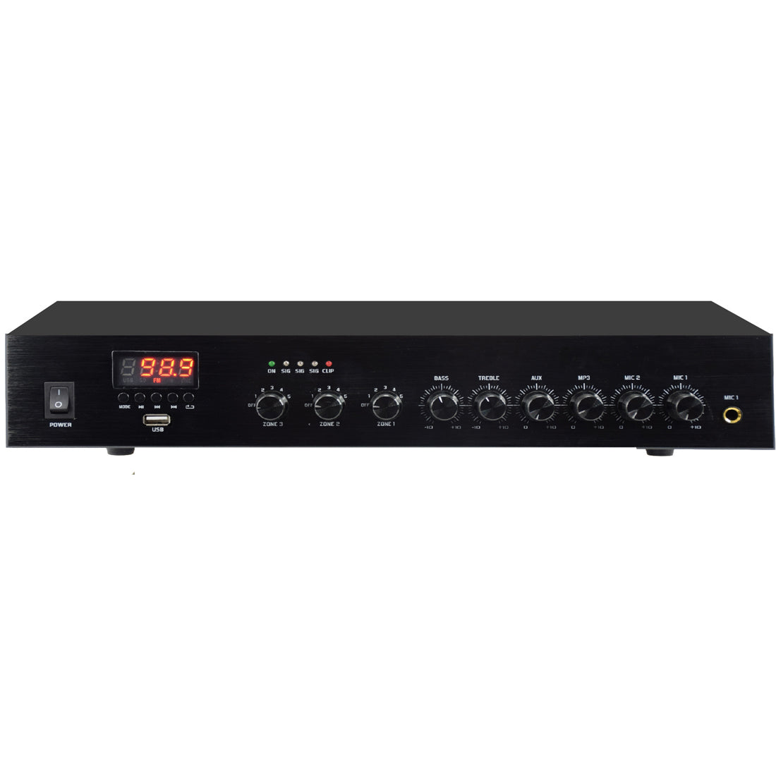Karma Amplificatore PA 3 zone con bluetooth, lettore MP3 e porta USB, amplificatore con 2 ingressi per microfono