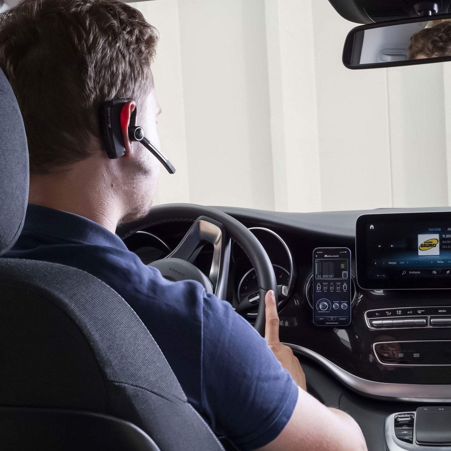 Midland C1251 Dual Headset Bluetooth, auricolare con PTT incorporato per comunicare a mani libere, cuffia mono con microfono ad archetto, cancellazione dei rumori