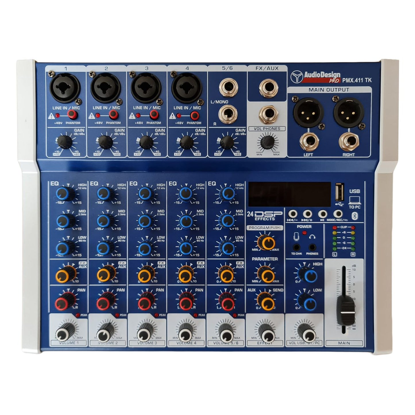 Audiodesign Pro Professional audio mixer, console with 6 channels, Bluetooth, 24 DSP effects and Toslink optical input