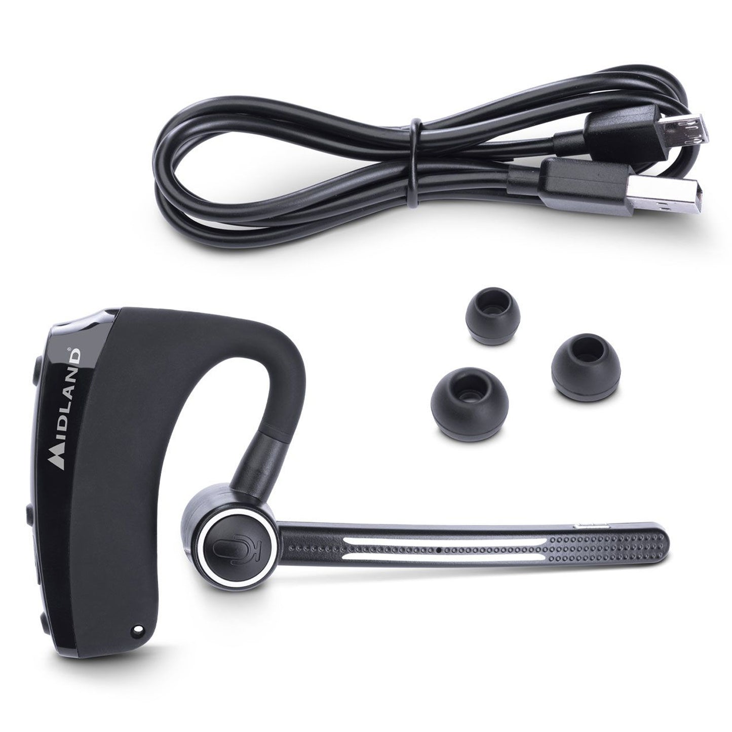 Midland C1251 Dual Headset Bluetooth, auricolare con PTT incorporato per comunicare a mani libere, cuffia mono con microfono ad archetto, cancellazione dei rumori