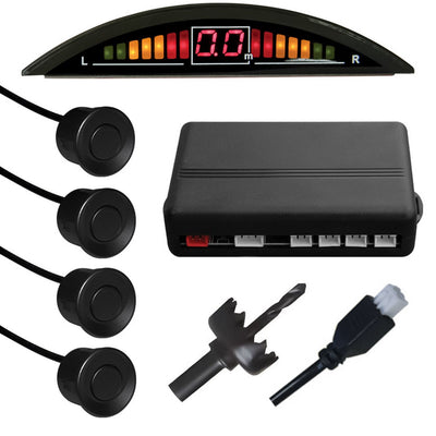 Alcapower 970051 Kit de 4 capteurs de recul, affichage numérique avec indicateurs LED et avertissement sonore, câble de 15 mètres, unité de commande intégrée