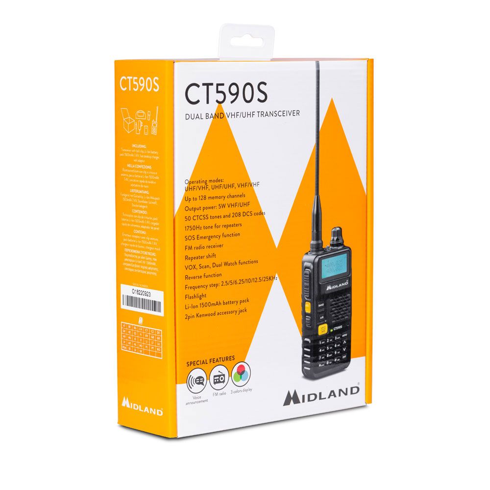 Midland CB Portable VHF/UHF Radio, dual band transceiver radio, VHF 144-146MHz and UHF 430-440MHz frequency bands, 128 storable channels
