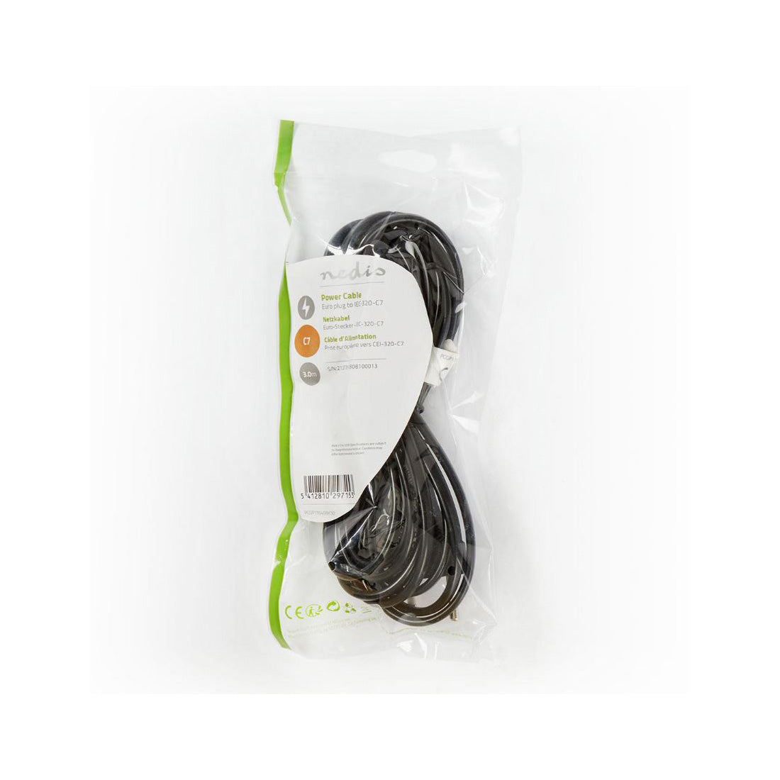 NEDIS Cavo di alimentazione con connettore euro maschio IEC-320-C7, cavo placcato nickel 3 m
