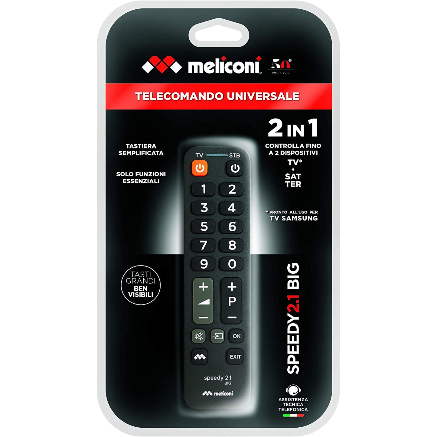 Meliconi telecomando universale per tv, telecomando 2 in 1 per TV e Decoder, telecomando con tasti grandi