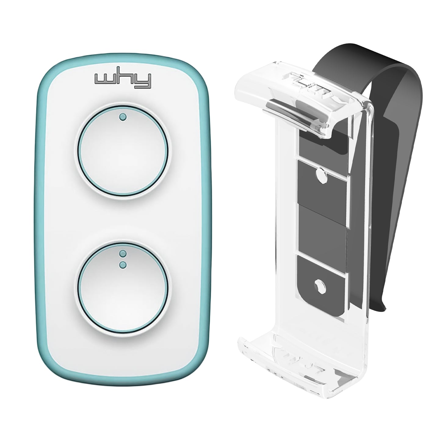 WHY EVO MINI Telecomando rolling code multifrequenza da 280 a 868 mhz con Visor Clip, apricancello autoapprendente programmabile, radiocomando ad ampio raggio con 4 pulsanti, azzurro pure emerald