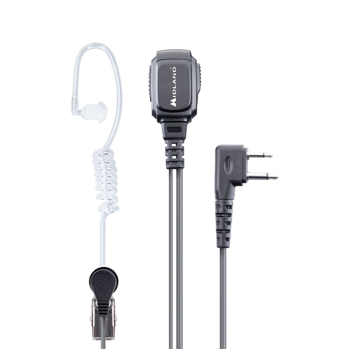 Midland MA31-L PRO Microfono  auricolare pneumatico con cavo spiralato, connettore L a 2 pin, selettore push to talk e VOX