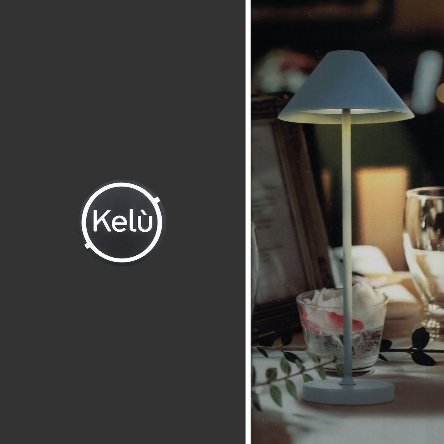 Kelù Lampada LED da tavolo portatile H35 cm, per esterni a batteria usb ricaricabile, lampada senza fili grigia