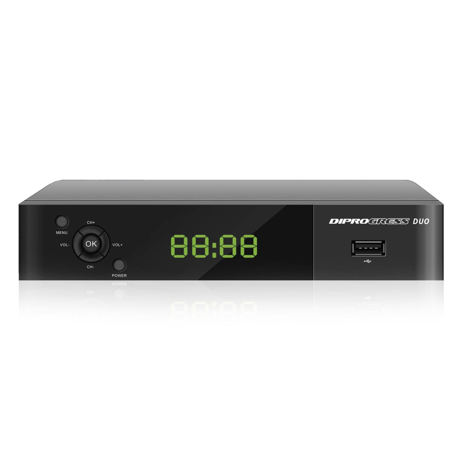 DIPROGRESS DPT207HD DVB-T2 Hevc 10 bit decoder, digital terrestrial receiver with two 2 in 1 universal remote controls, USB port, HDMI, Scart, black